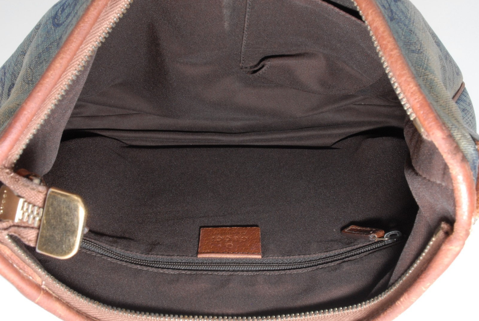 Gucci Denim Abbey D-Ring Shoulder Bag - Blue Brown, Canvas Leather