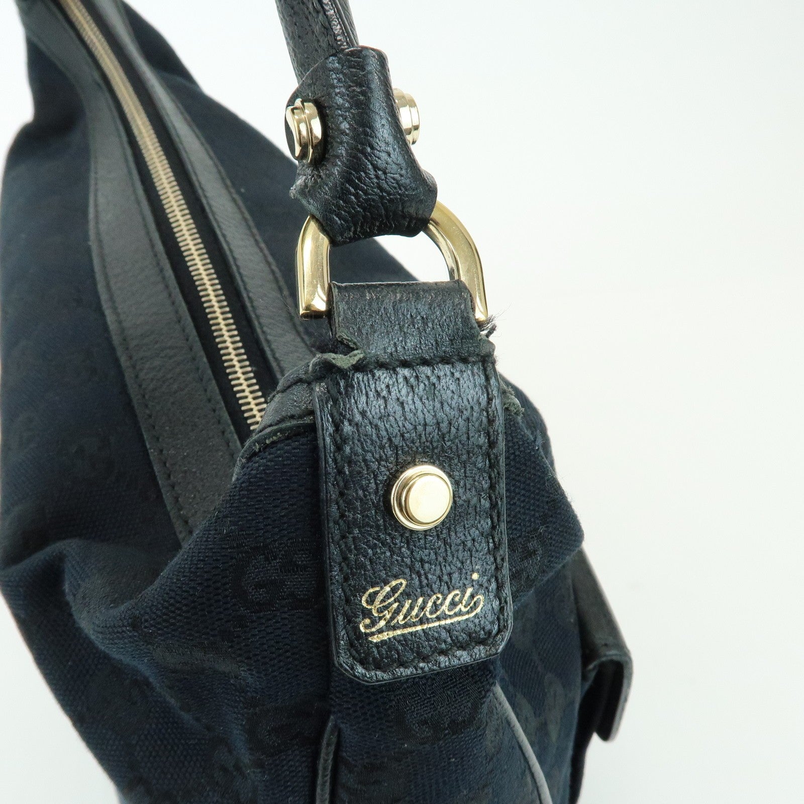 Gucci Shoulder Hand Bag - Black, GG Canvas, Leather