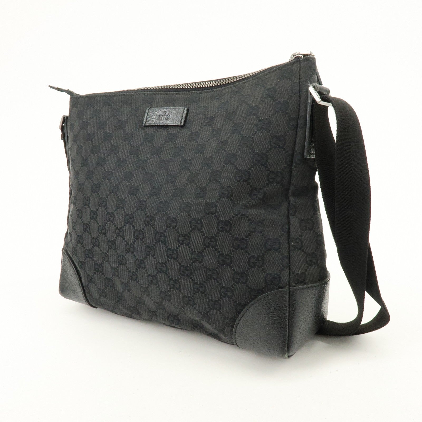 Gucci 110054 Shoulder Bag - Black, GG Canvas, Leather