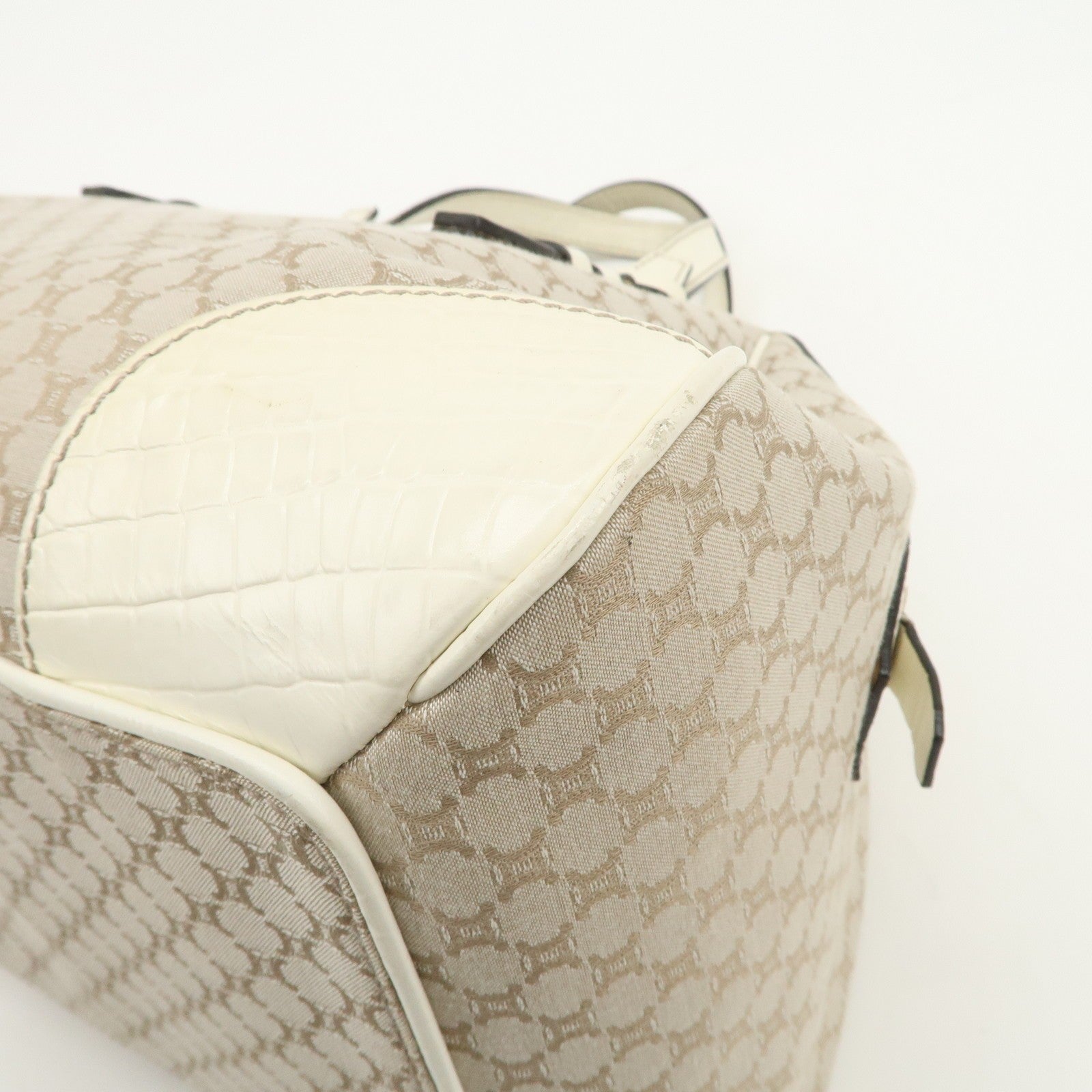 Celine Macadam Boston Hand Bag - Beige Ivory, Canvas Leather