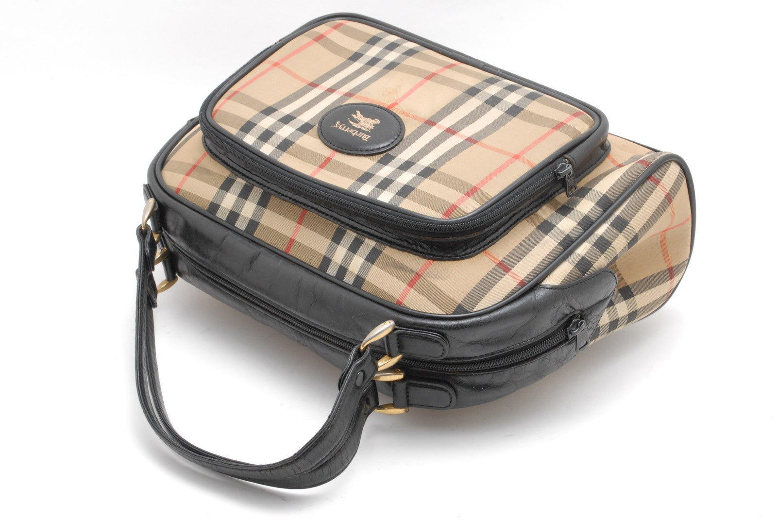 Burberry Nova Check Hand Mini Boston Bag - Black, Canvas