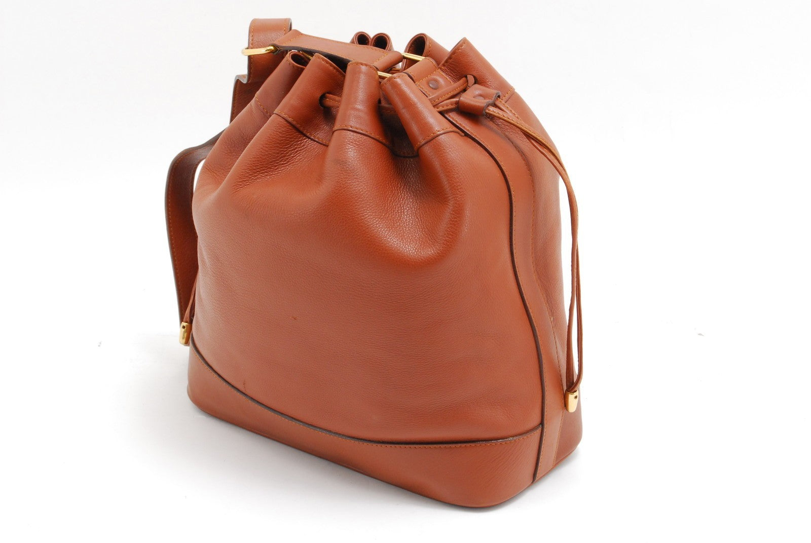 Celine Large Logo Drawstring Shoulder Bucket Bag - Brown, Leather