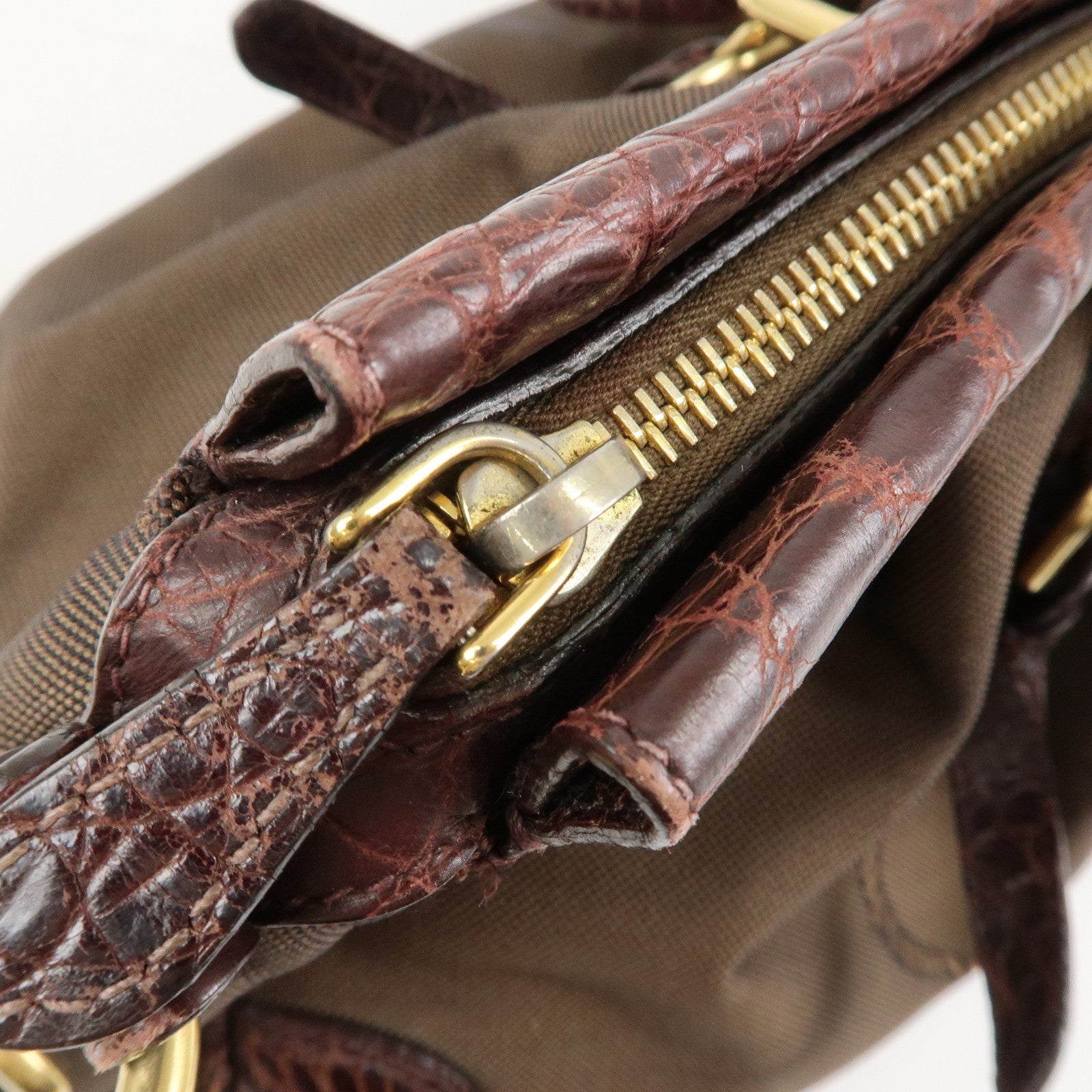Prada 2Way Shoulder Bag - Brown, Canvas and Embossed Leather