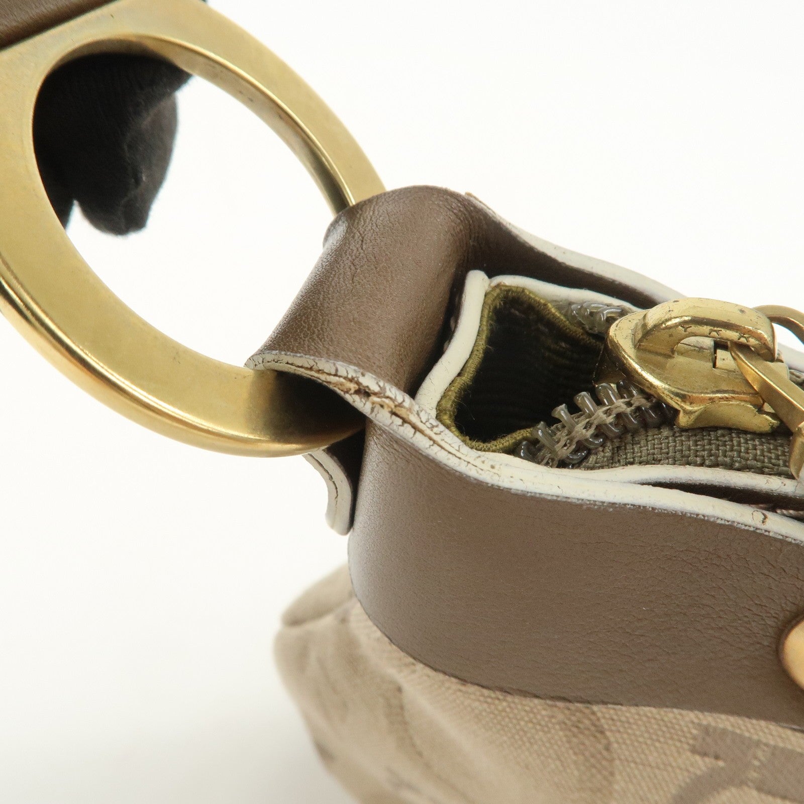 Ferragamo Gancini Shoulder Hand Bag - Beige Brown, Canvas Leather