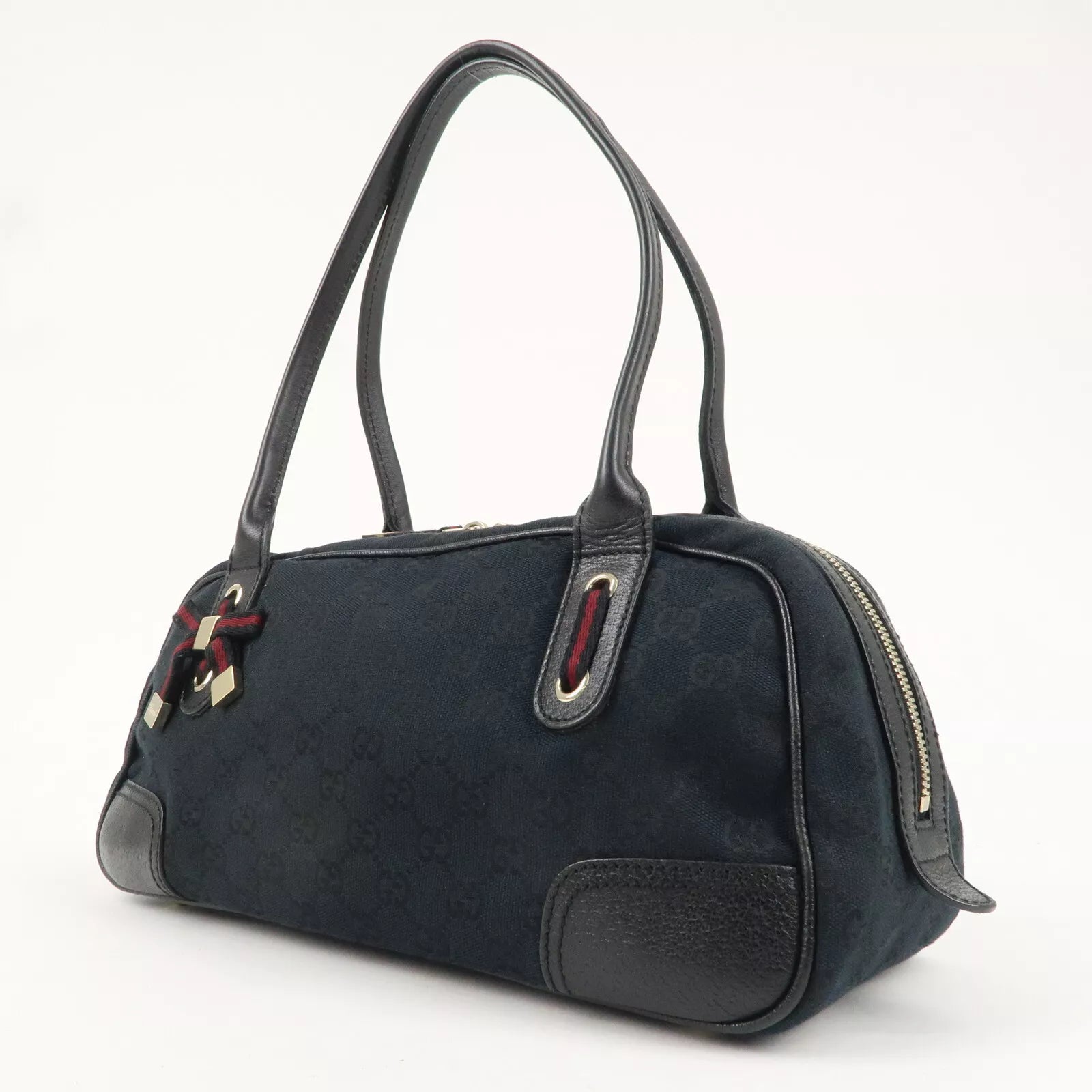 GUCCI Princy GG Canvas Leather Mini Boston Bag - Black, GG Canvas, Leather