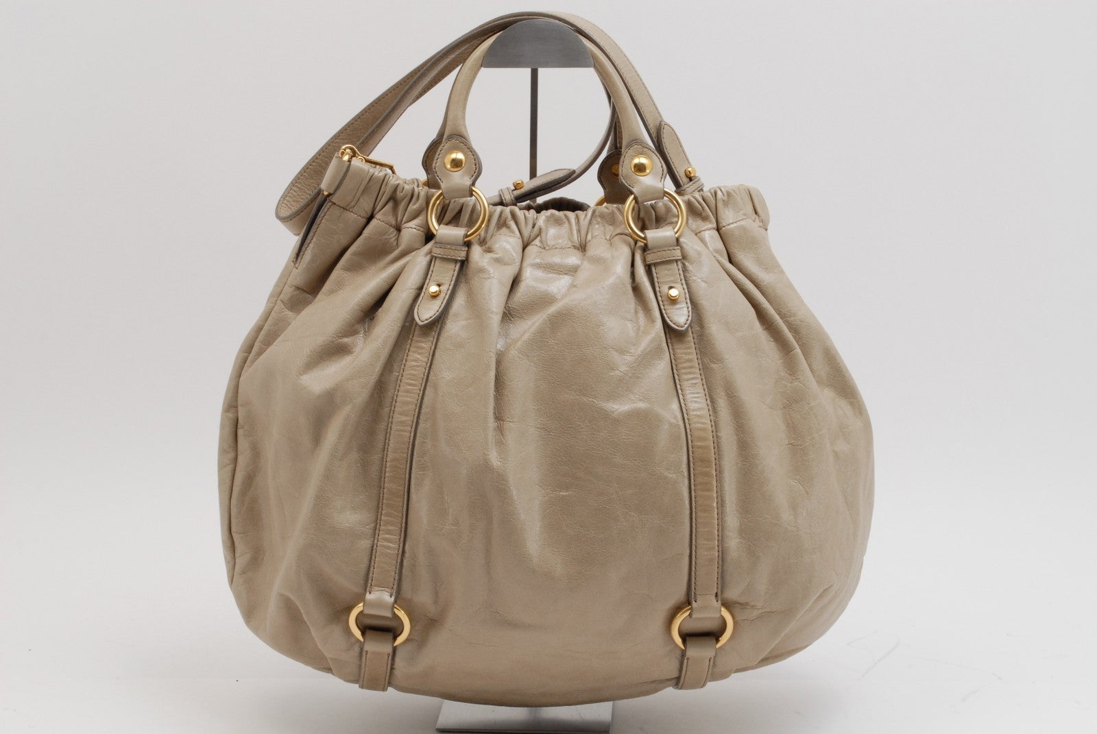 Miu Miu Vitello Lux 2Way Shoulder Tote Bag - Beige, Leather
