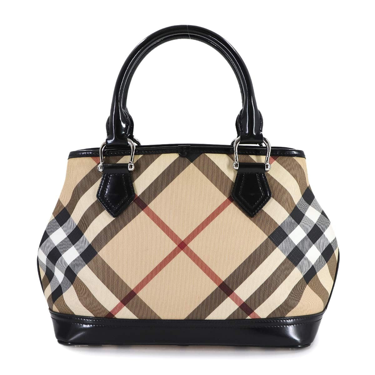 Burberry Plaid Handbag - Beige, Black, PVC, Patent leather