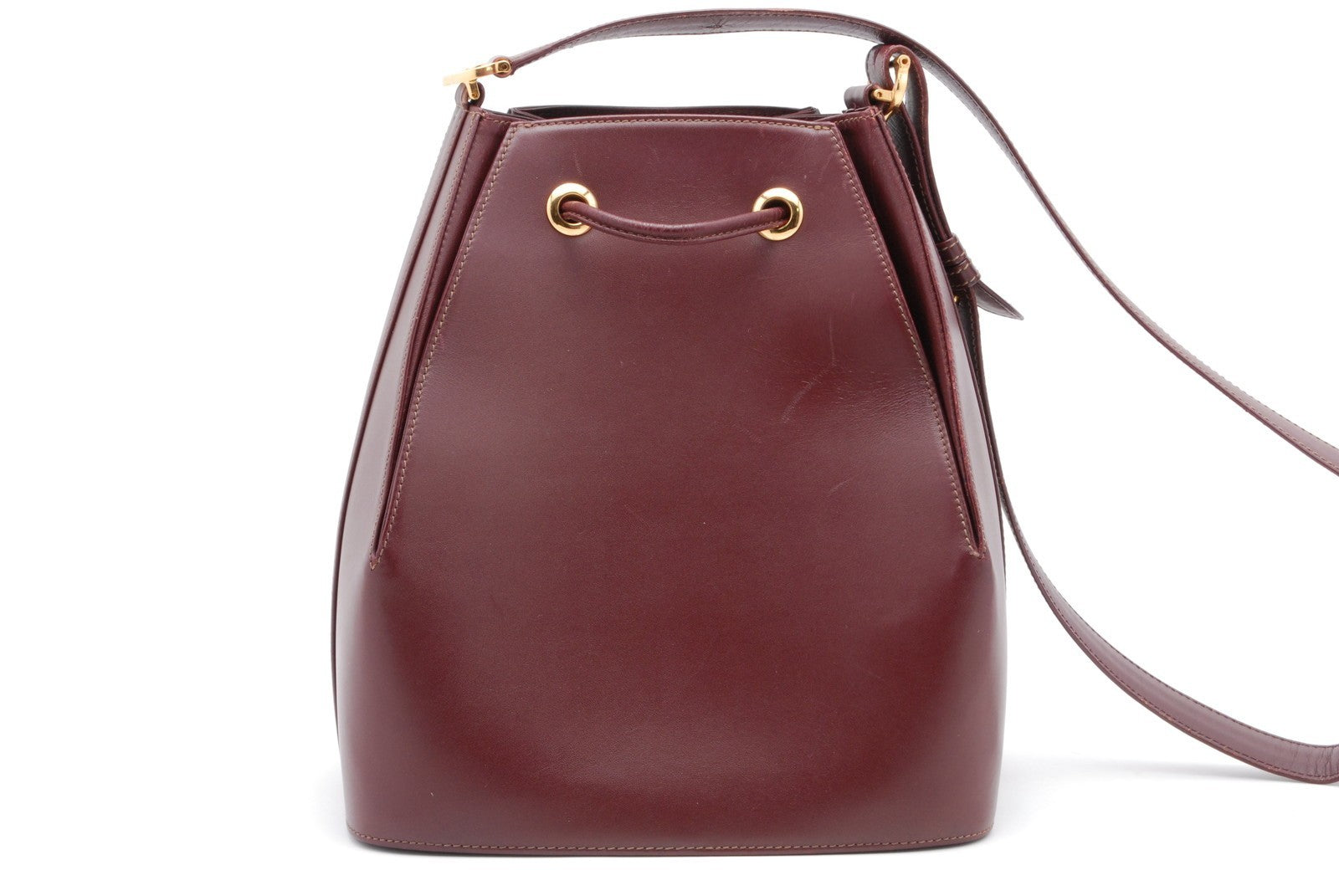 Cartier Must Line Drawstring Leather Shoulder Bag - Burgundy, Leather