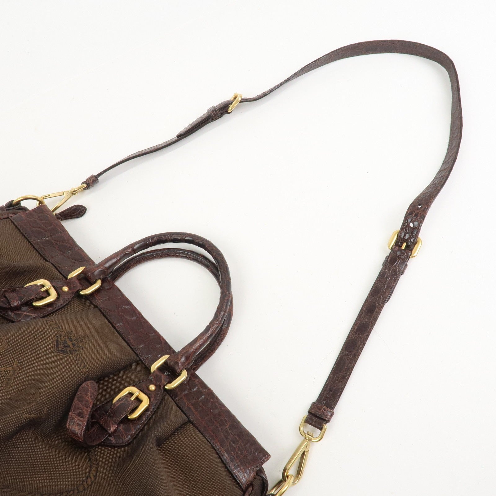 Prada 2Way Shoulder Bag - Brown, Canvas and Embossed Leather