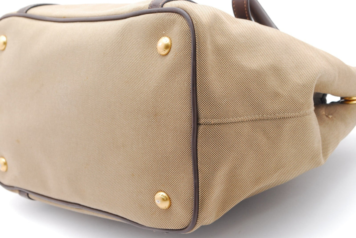 Prada Triangle Logo Tote Bag - Brown, Canvas