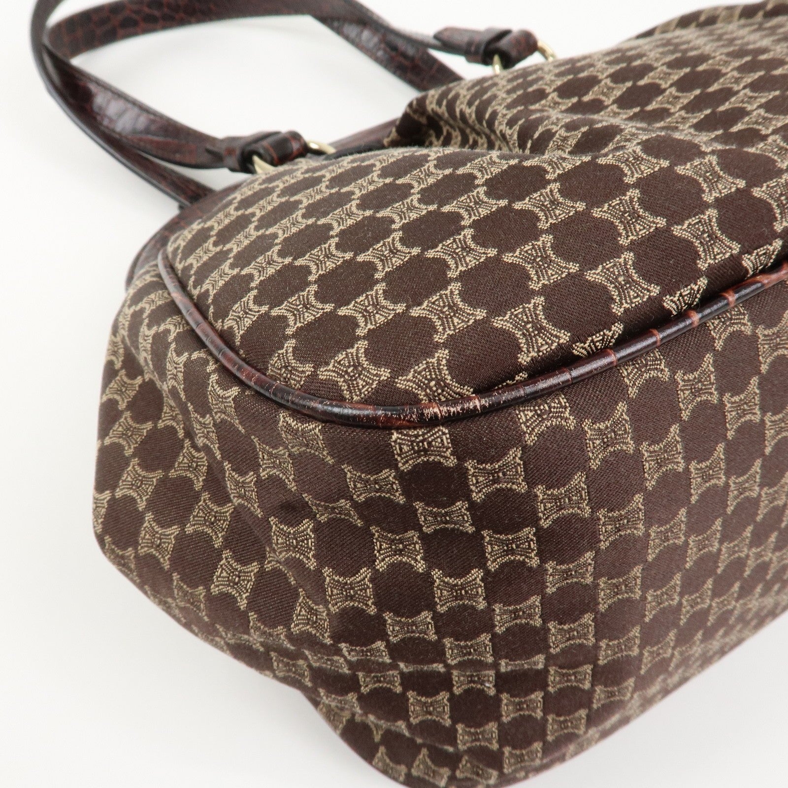 Celine Macadam Canvas Emboss Leather Shoulder Bag - Dark Brown, Canvas Leather