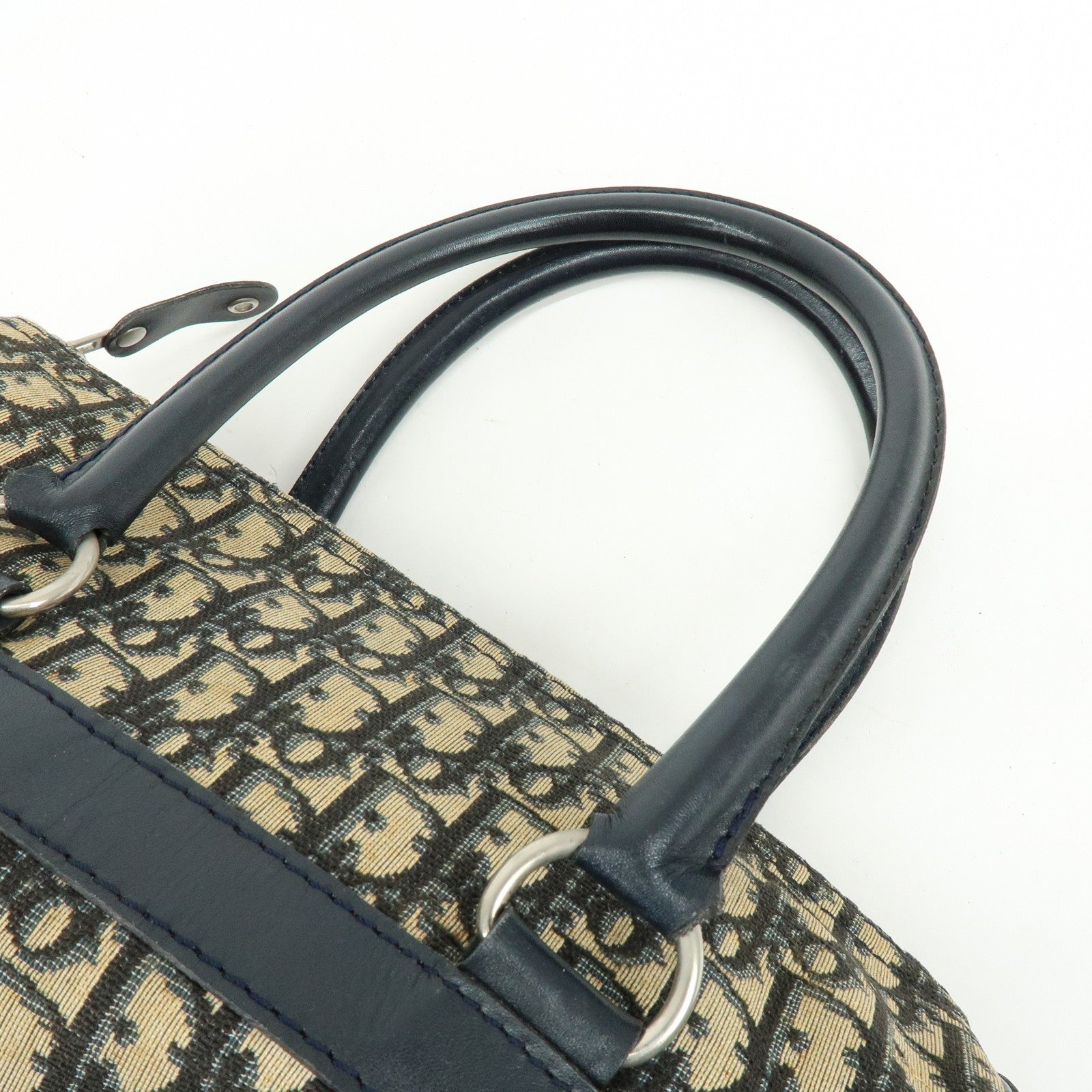 Christian Dior Trotter Boston Hand Bag - Beige Navy, Leather