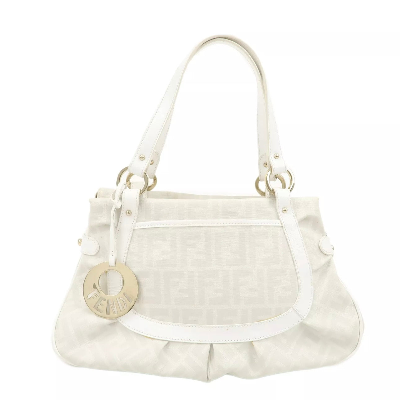 FENDI Zucca PVC Leather Shoulder Bag White Gold Hardware