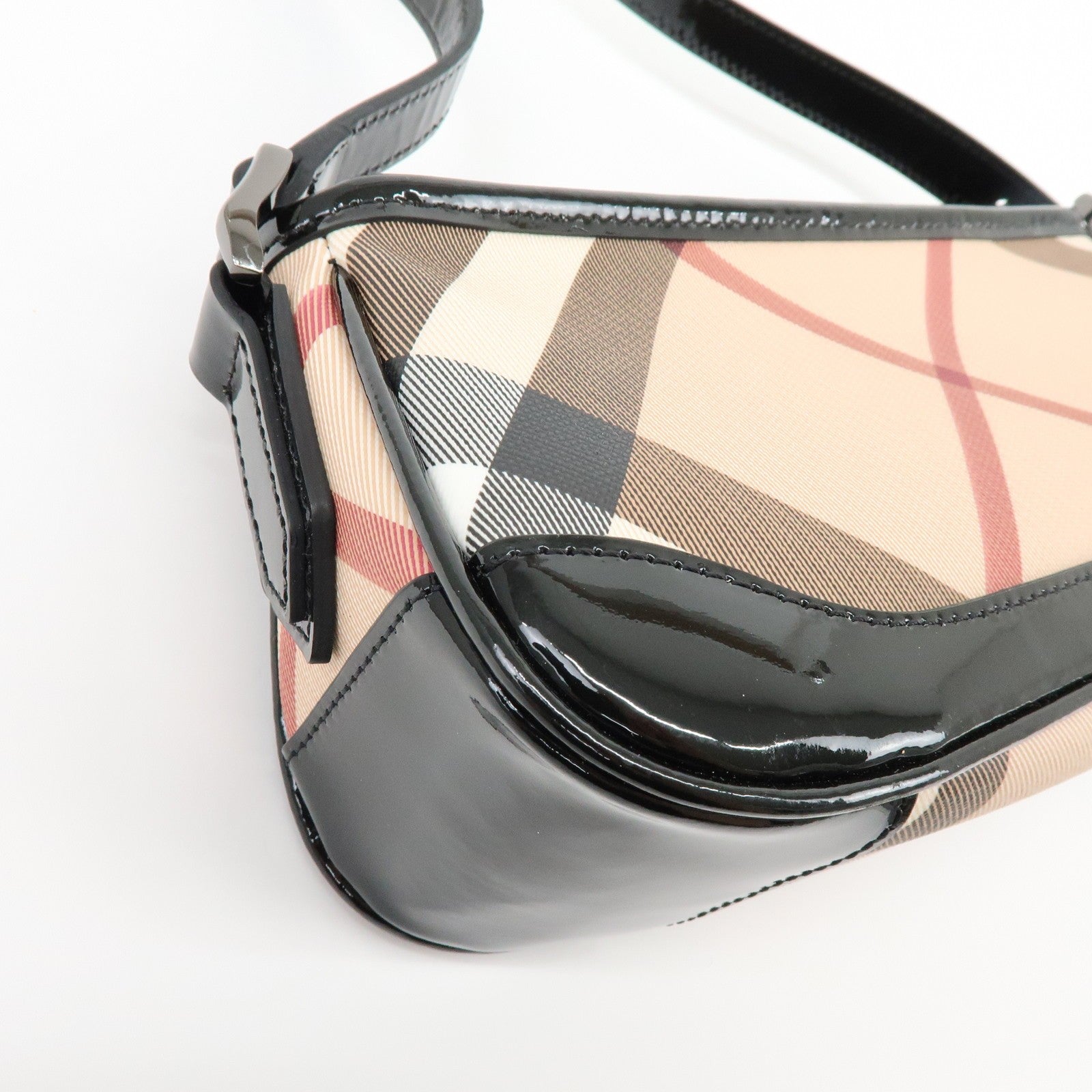 Burberry Nova Plaid Hand Bag - Beige, Black, PVC, Patent Leather