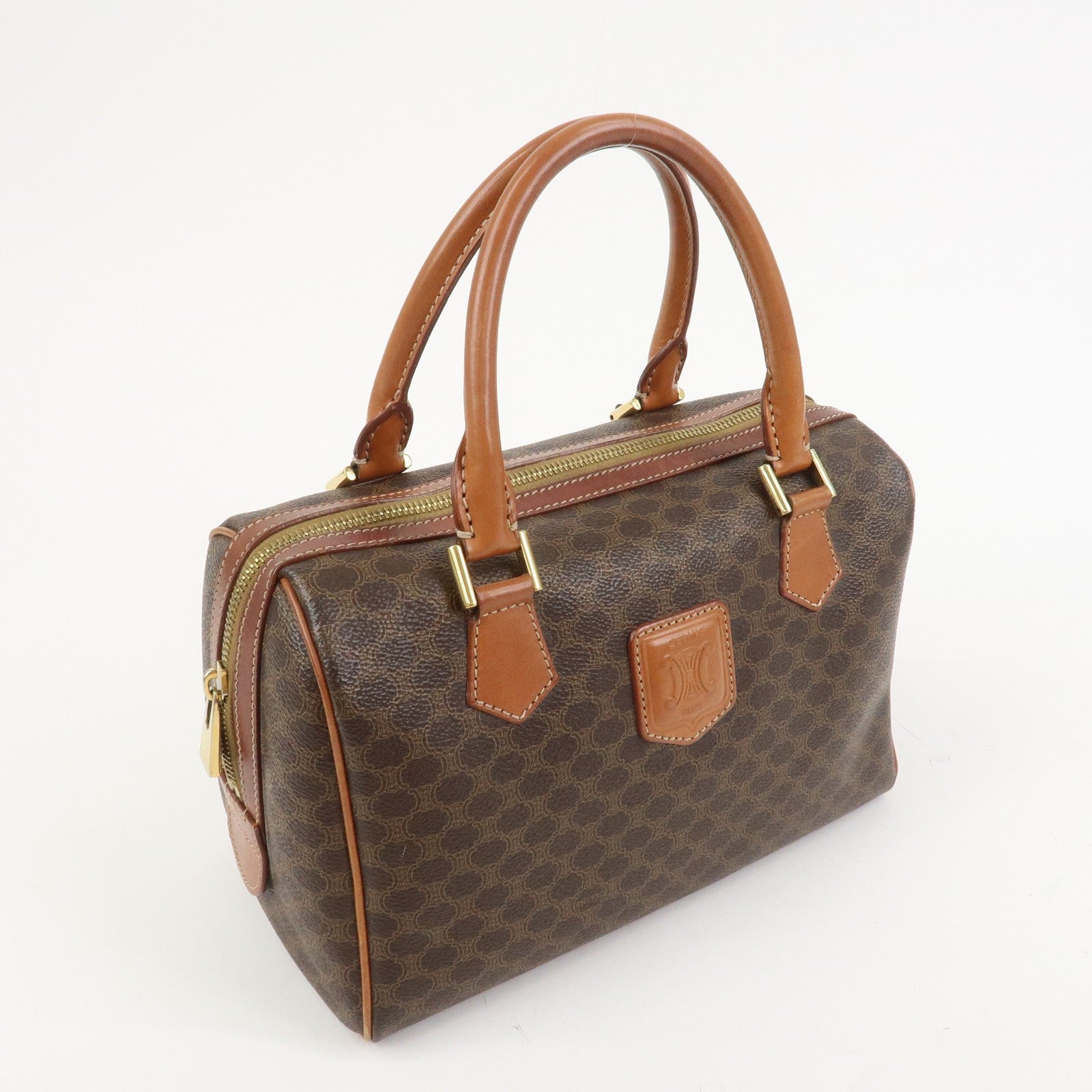 Celine Macadam Boston Hand Bag - Brown, PVC Leather