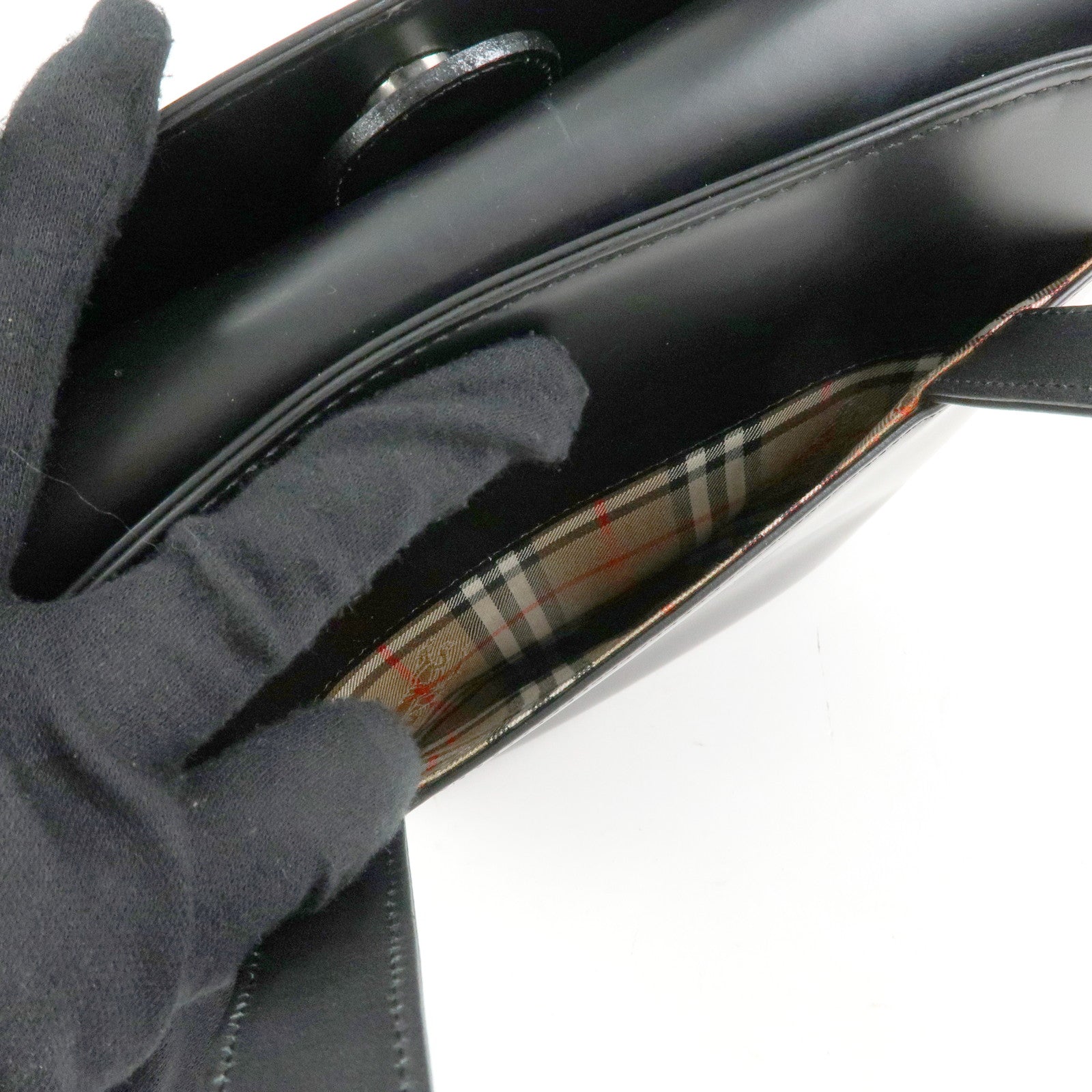 Burberry Nova Plaid Tote Bag - Black, Leather and Canvas