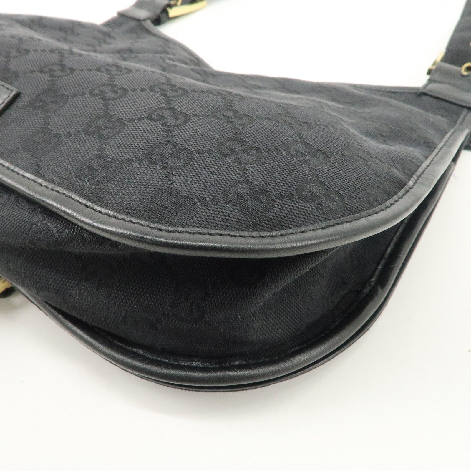 Gucci GG Canvas Leather semi Shoulder Bag - Black, Canvas