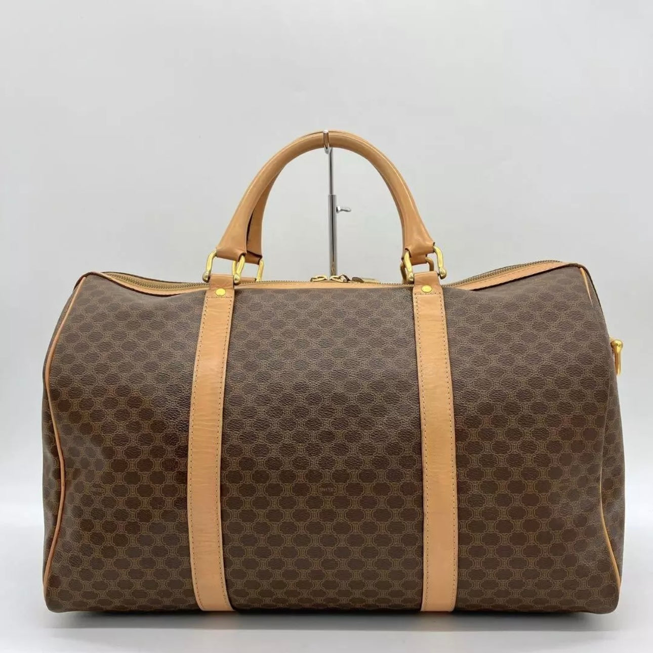 Celine 2-way Boston bag, macadam pattern, PVC, dark brown.