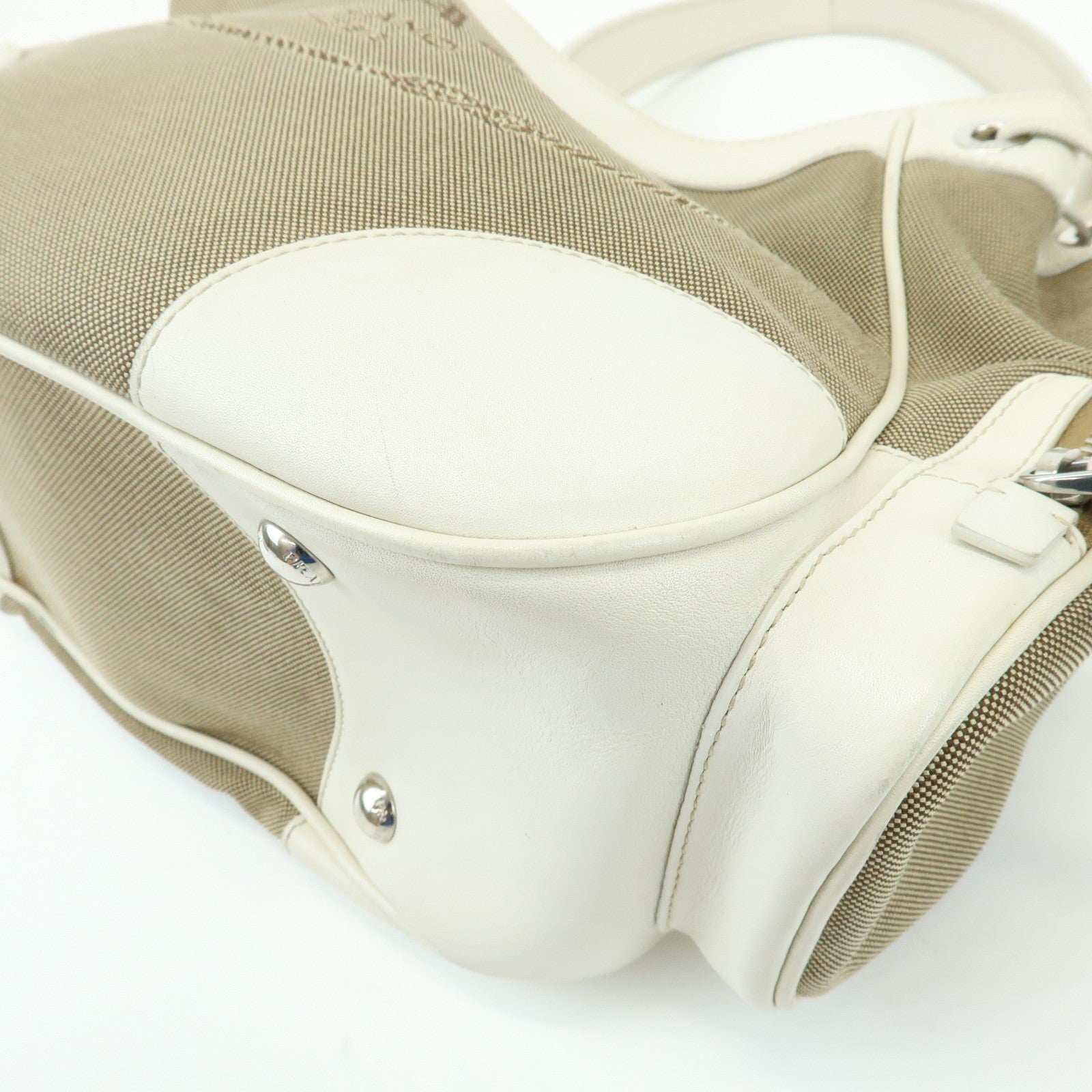 Prada Triangle Logo Shoulder Bag - Beige Ivory, Nylon Jacquard Leather