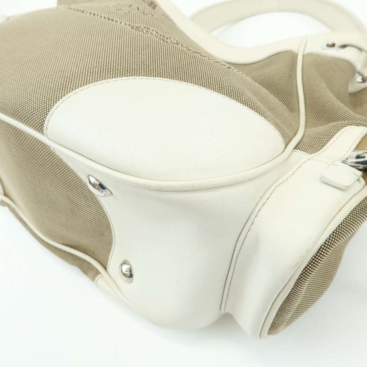 Prada Triangle Shoulder Bag - Beige Ivory, Nylon Jacquard Leather