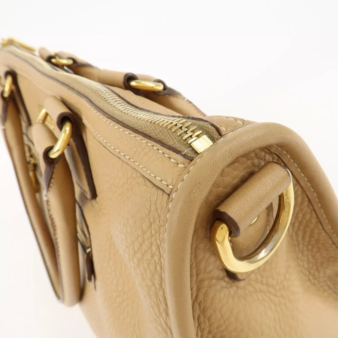 PRADA Logo Leather 2Way Bag - Beige, Leather