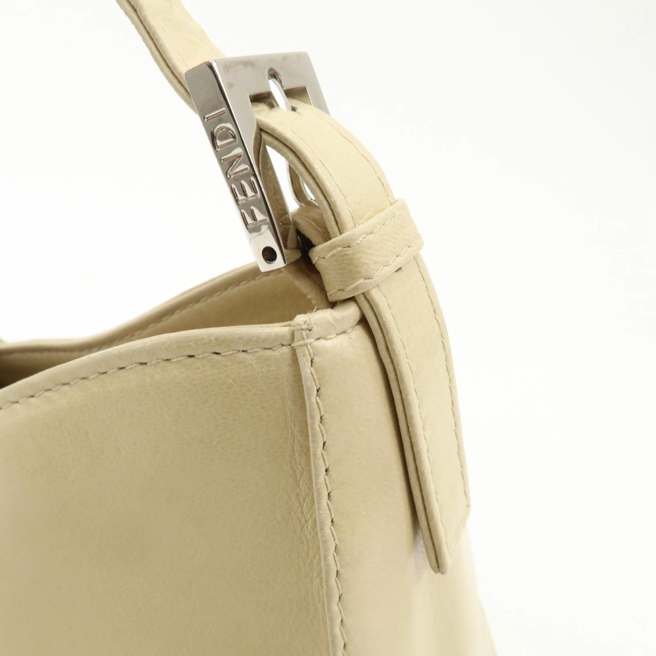 FENDI Leather Shoulder Bag Bag Beige Silver