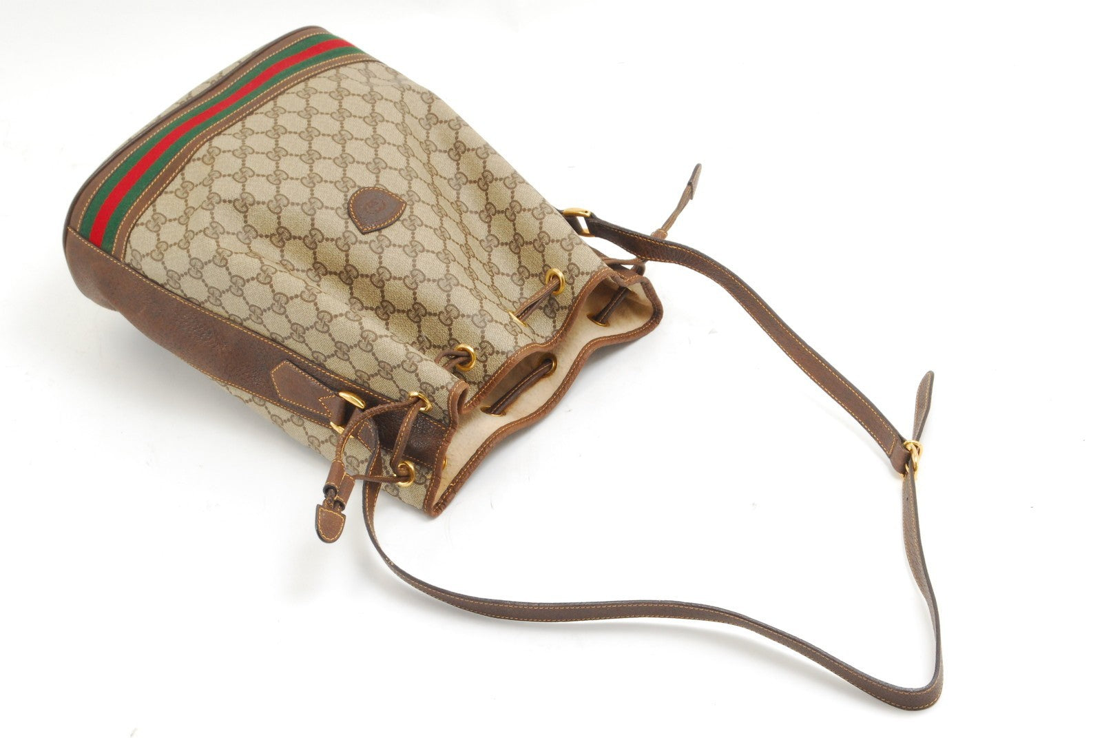 Gucci Vintage GG Sherry Line Drawstring Shoulder Bag - Brown, PVC Leather