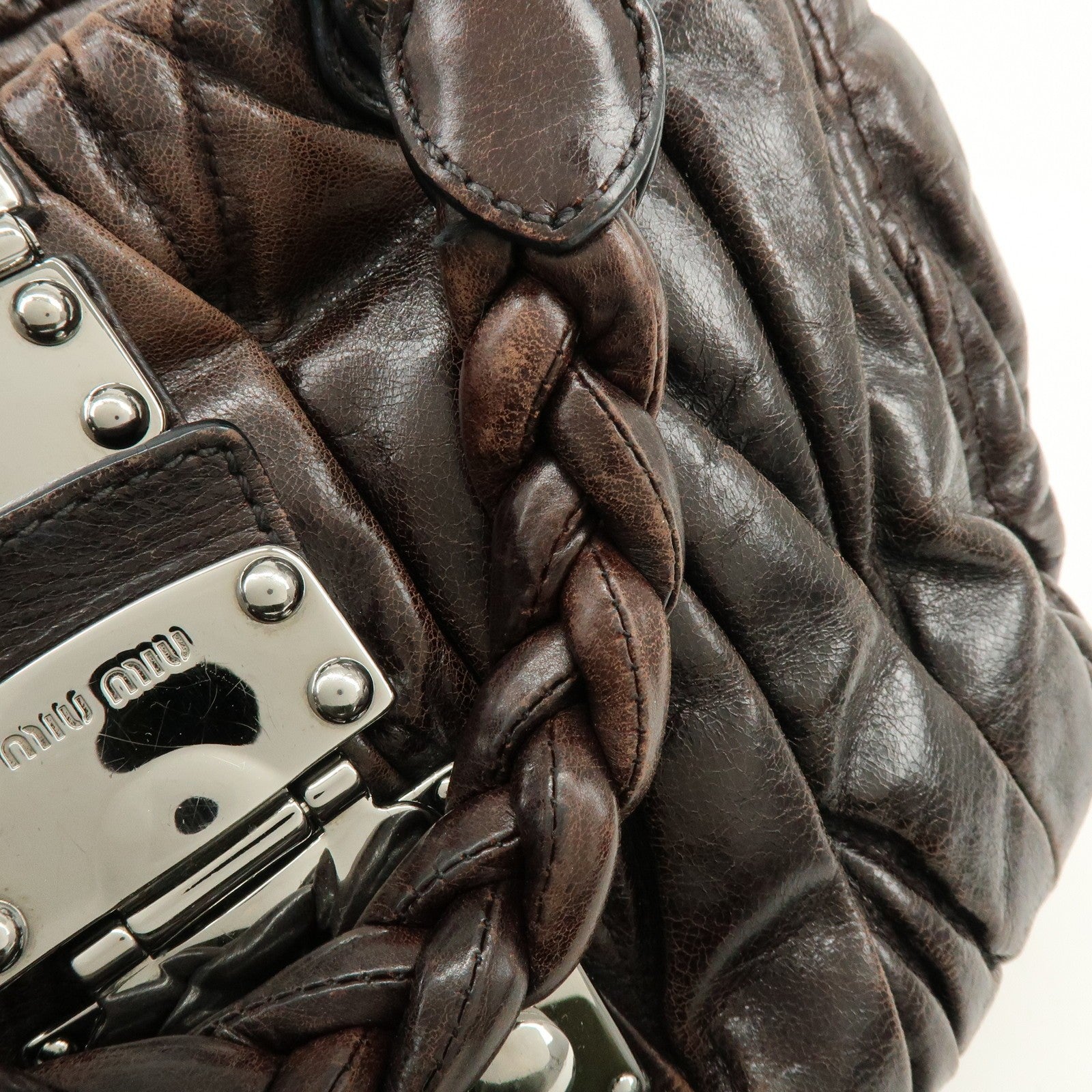 Miu Miu Matelasse 2Way Handbag - Dark Brown, Leather
