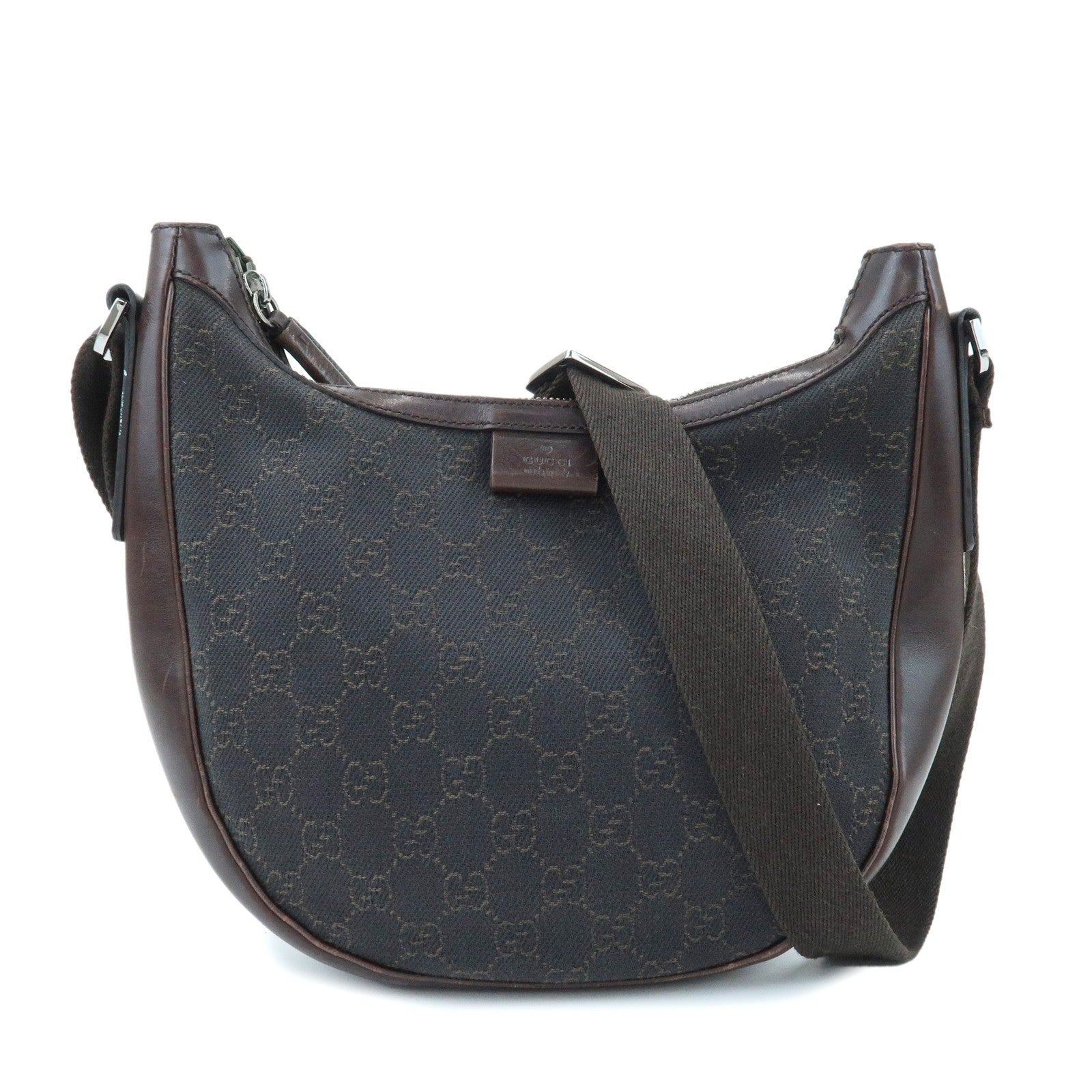 Gucci 101682 Shoulder Crossbody Bag - Dark Brown, GG Denim and Leather