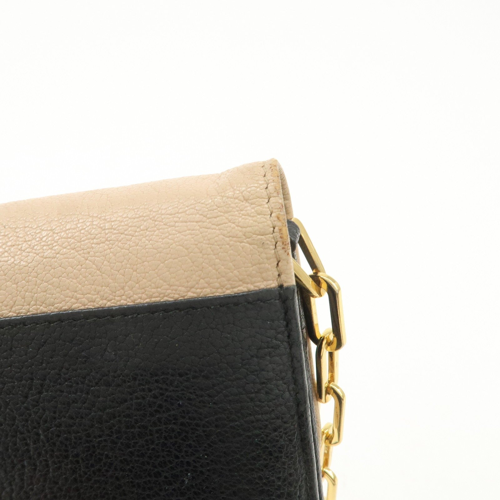 Miu Miu Madras Leather Chain Shoulder Wallet - Beige Black, Leather