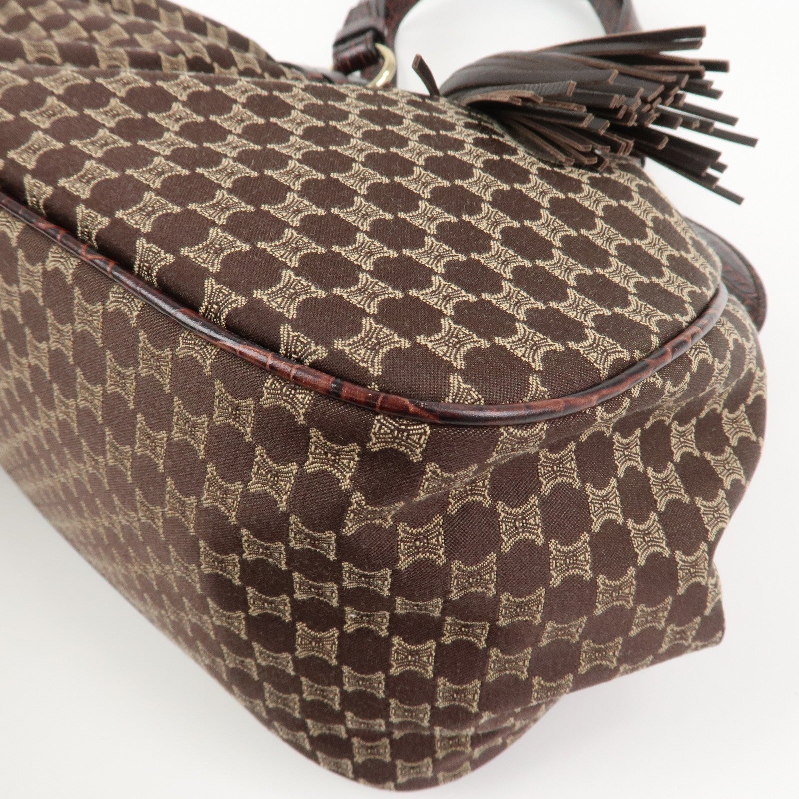 Celine Macadam Canvas Emboss Leather Shoulder Bag - Dark Brown, Canvas Leather
