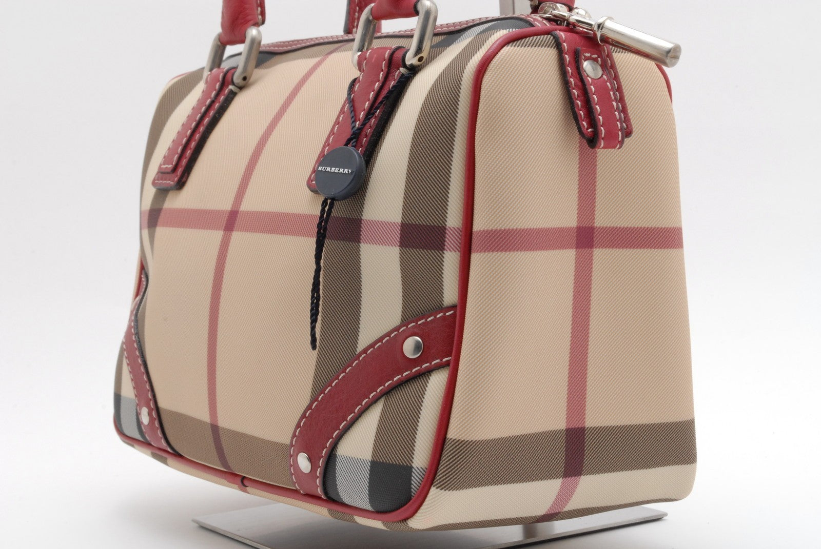 Burberry Nova Check Handbag - Red, Leather
