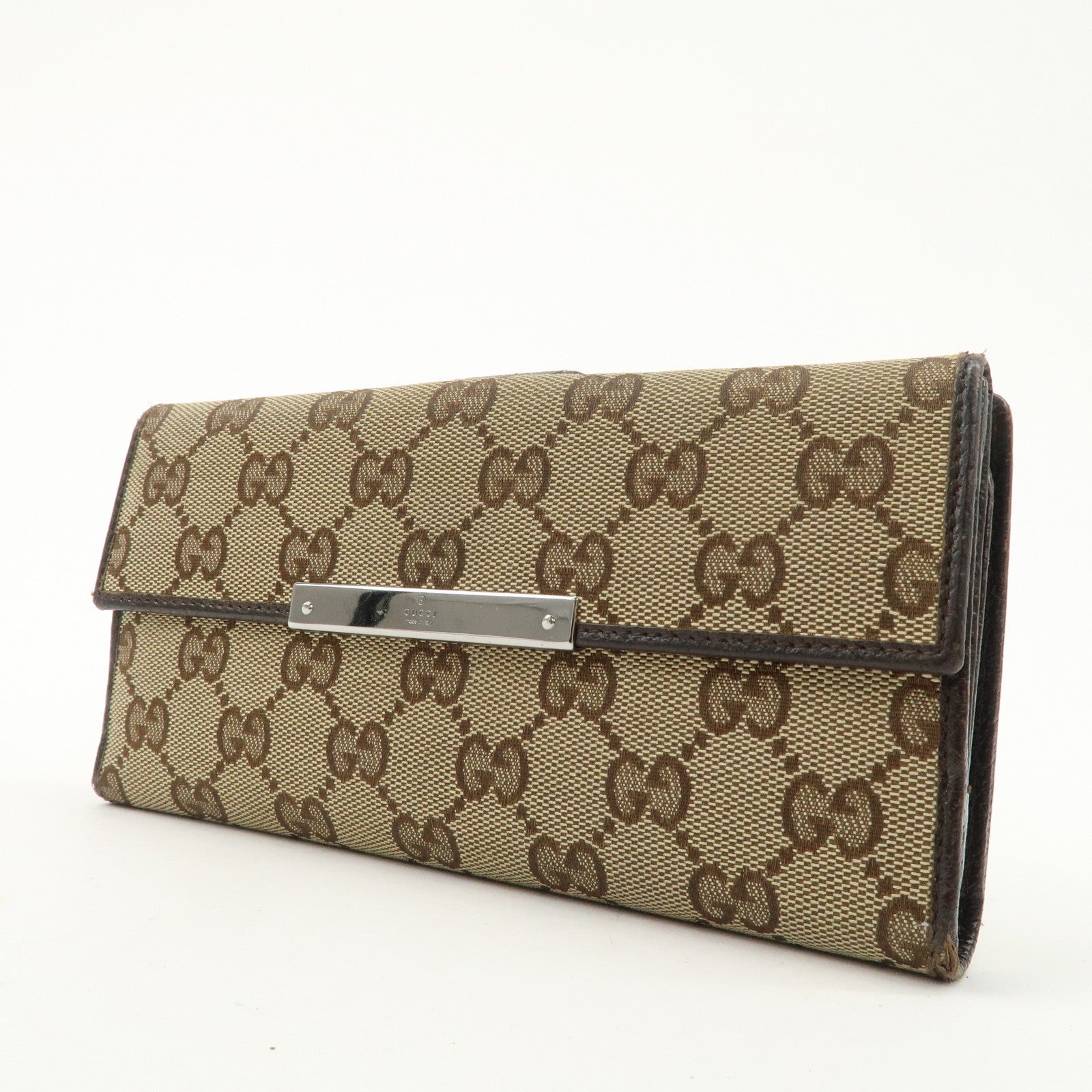 Gucci GG Canvas Leather Bi-fold Long Wallet - Dark Brown, Leather