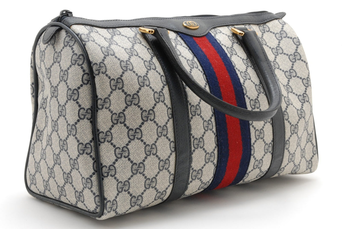 Gucci Vintage GG Supreme Sherry Line Web PVC Boston Hand Bag - Brown, PVC