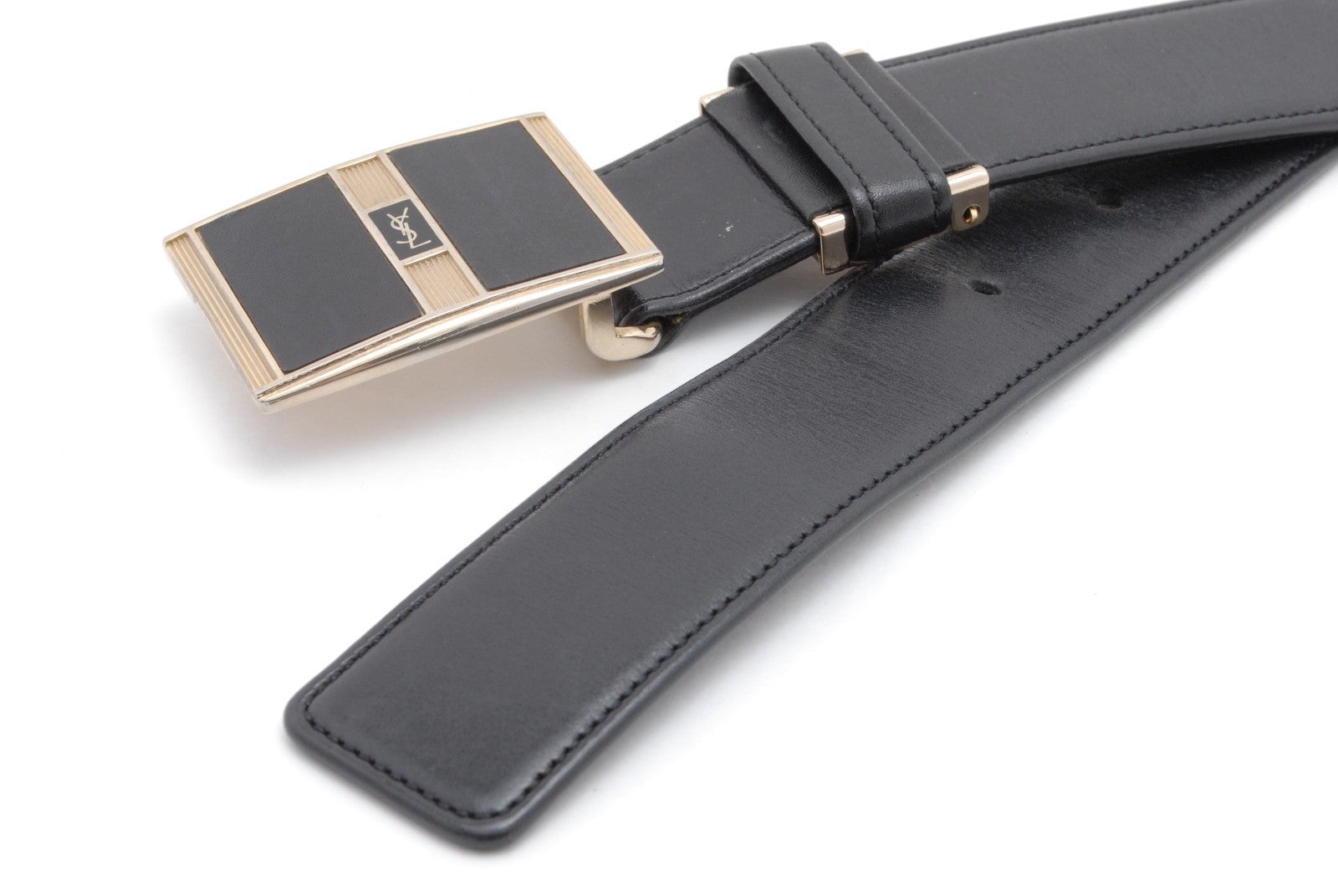 Saint Laurent Vintage YSL Logo Buckle Belt - Black, Leather