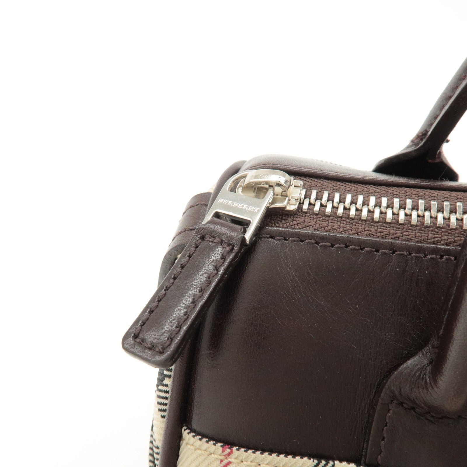 Burberry Nova Plaid Hand Bag - Beige Brown, Leather Canvas