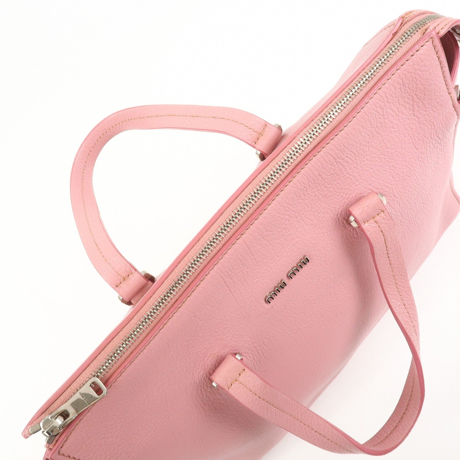 Miu Miu Logo Madras Hand Bag - Pink, Leather