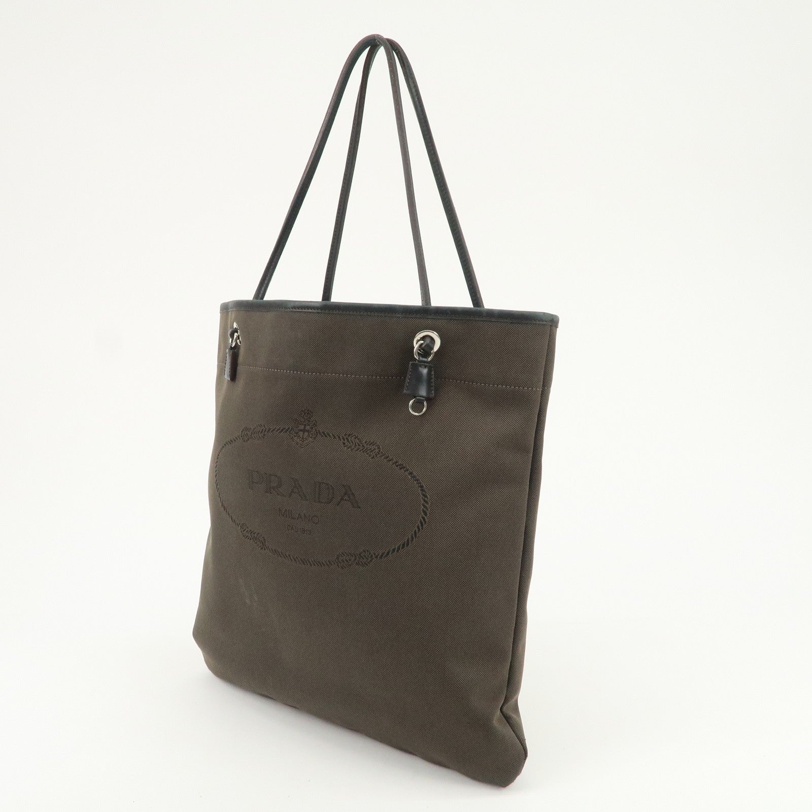 Prada Logo Jacquard Tote Bag - Dark Brown, Leather