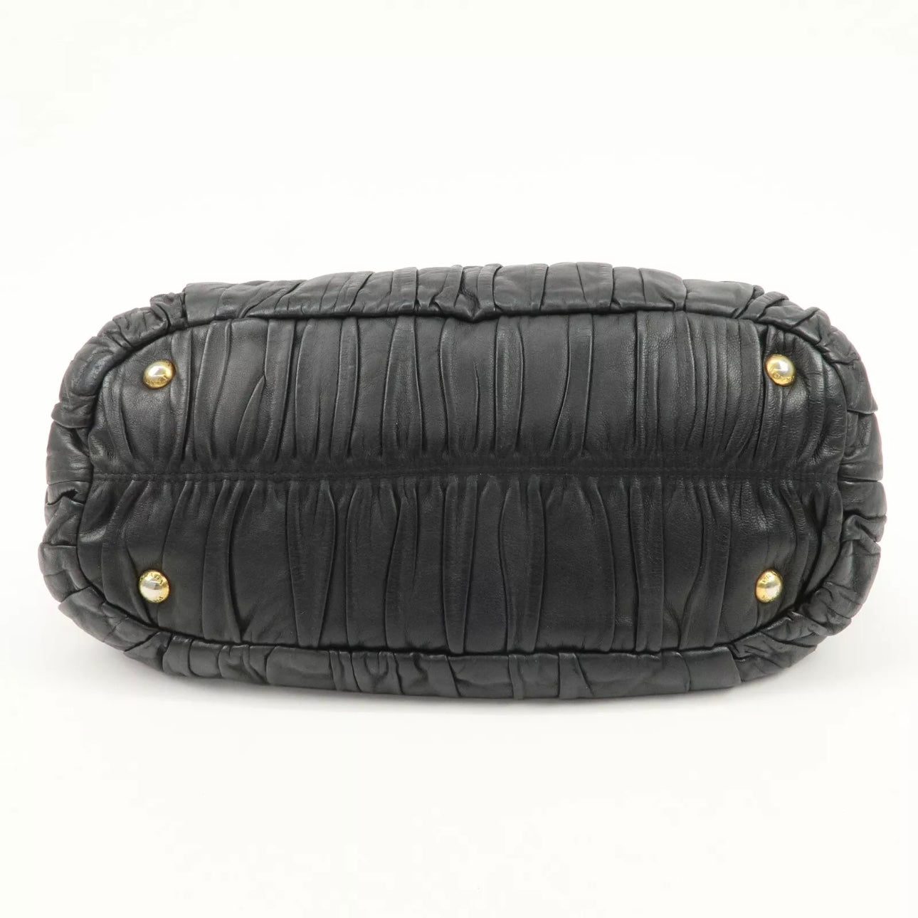 PRADA Leather Gathered 2Way Shoulder Bag Black