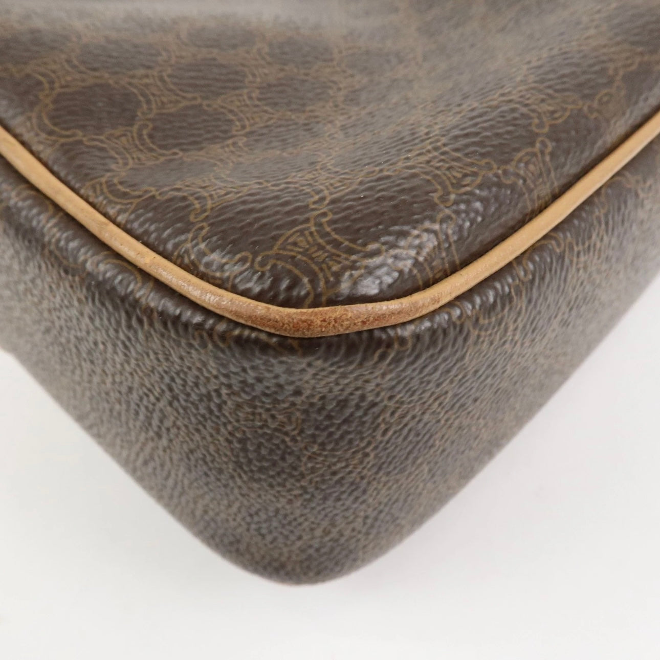 CELINE Macadam Leather Shoulder Bag Beige Brown Gold