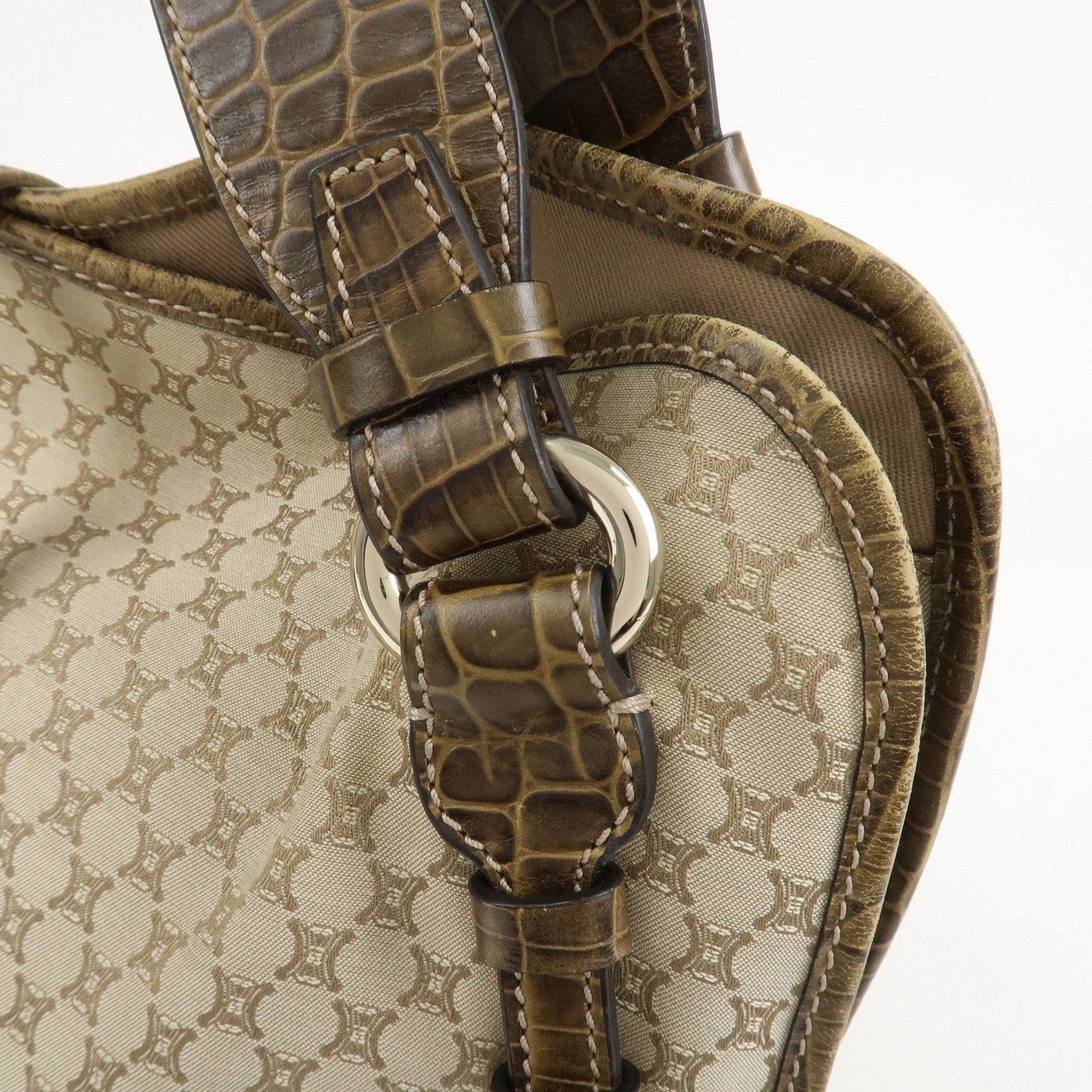 Celine Macadam Logo Shoulder Bag - Beige, Canvas and Embossed Leather