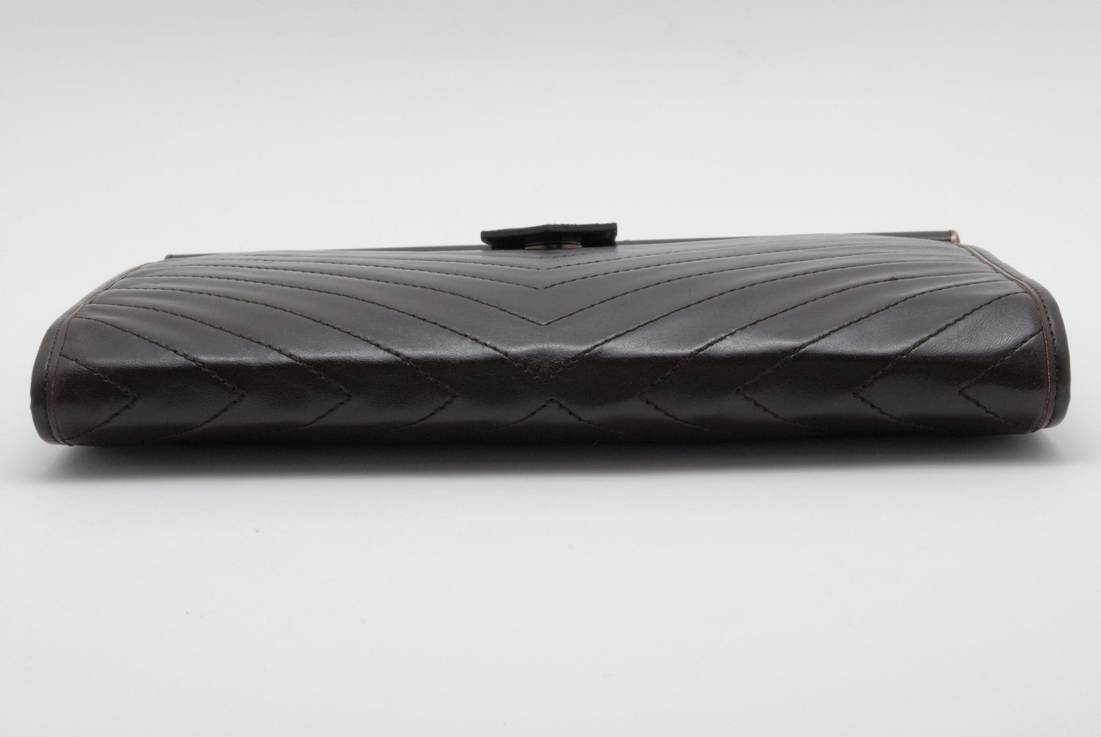 Saint Laurent Chevron Quilted Clutch Bag - Dark Brown, Leather