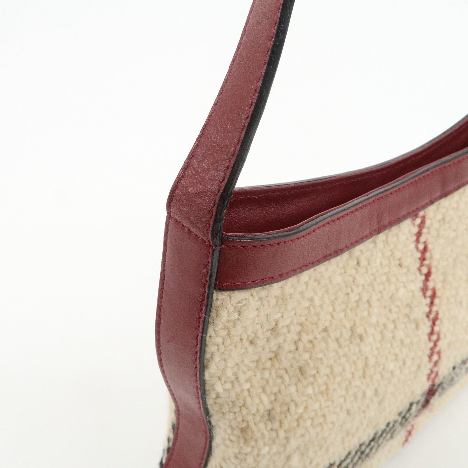 Burberry Hand Bag - Wine Red, Beige, Wool, Leather