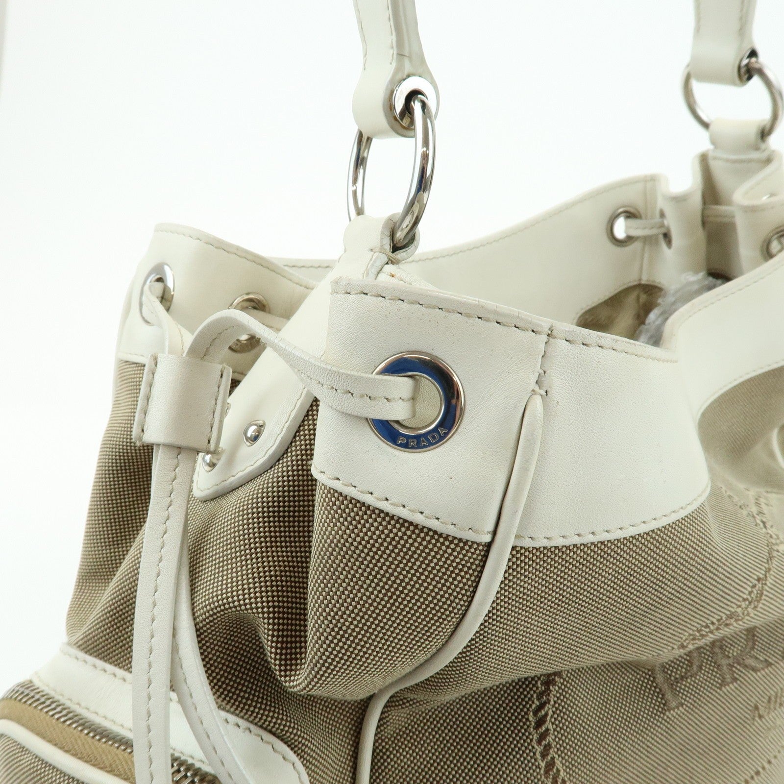 Prada Triangle Logo Shoulder Bag - Beige Ivory, Nylon Jacquard Leather