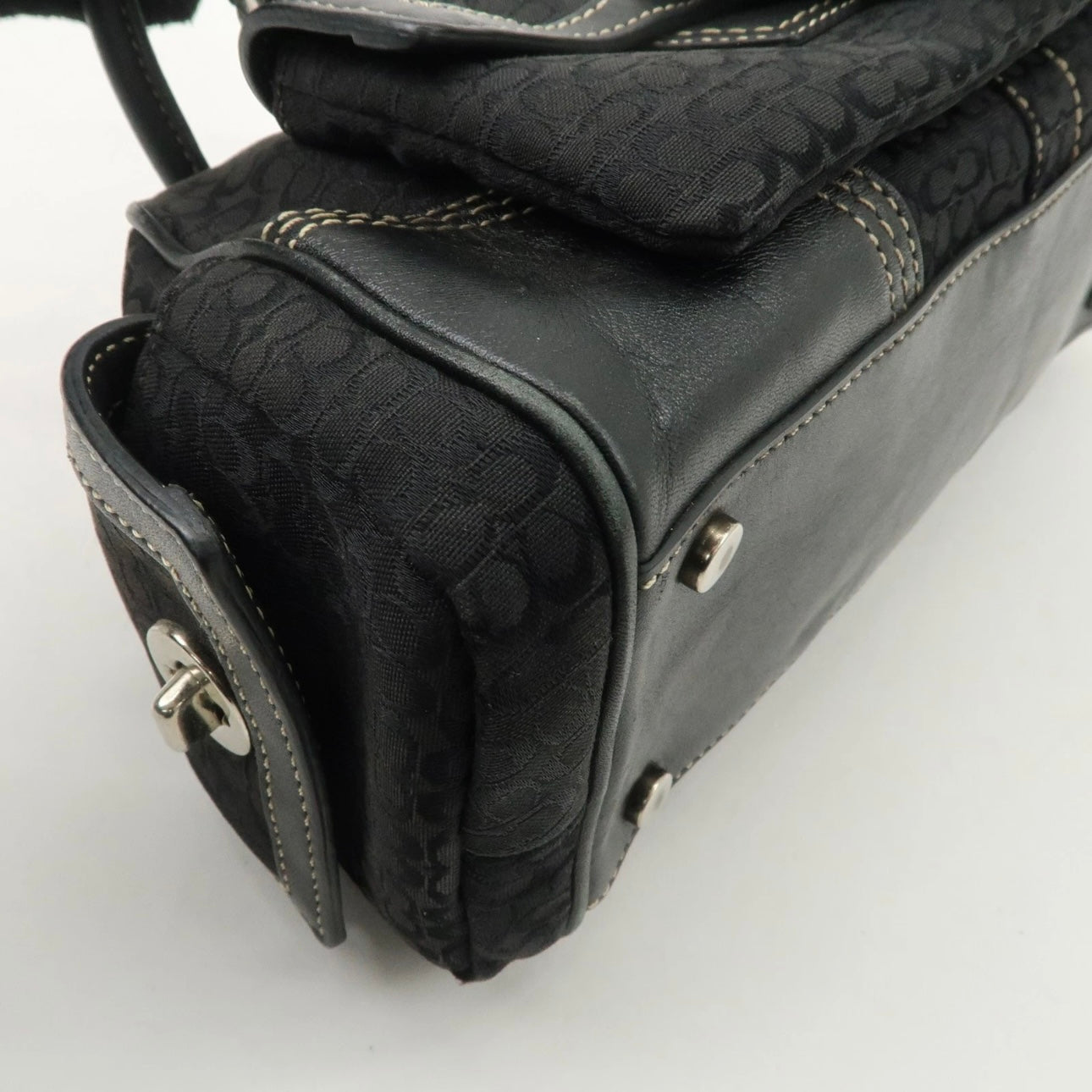 COACH Leather Canvas Hand Bag Brown Silver