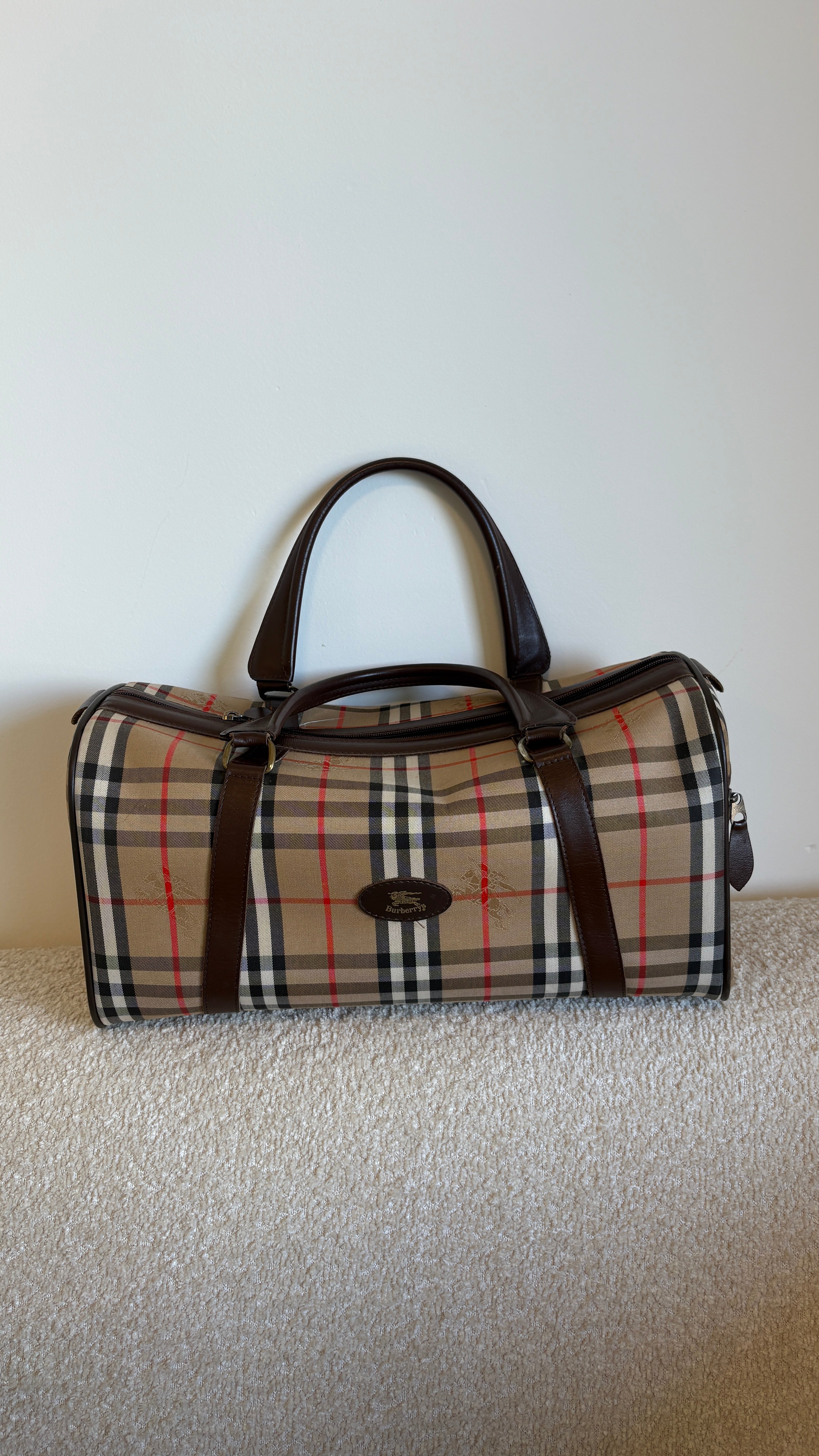 Burberry Nova Check Shadow Horse Boston Bag - Brown, Canvas
