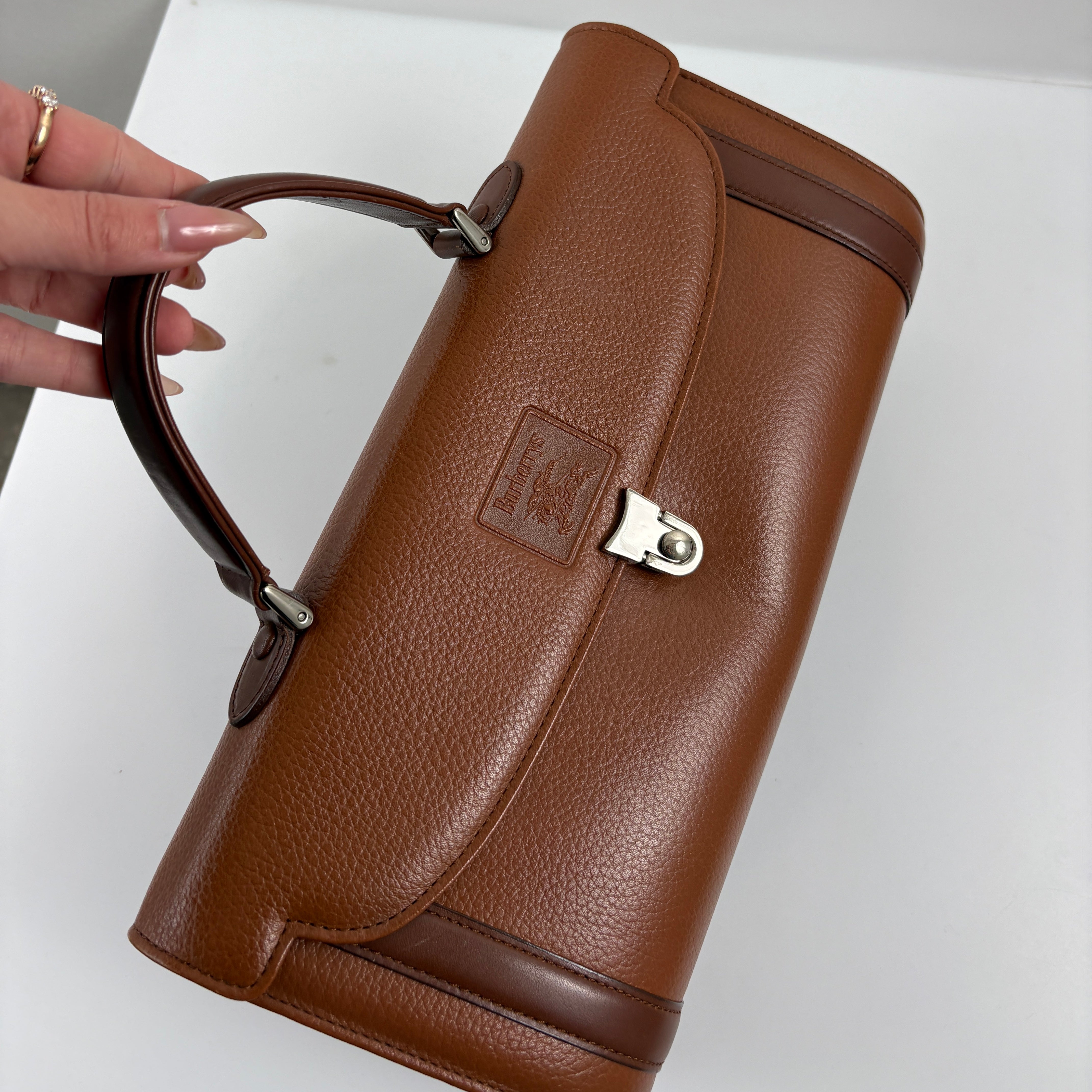 Burberry Vintage Top Handle Handbag - Brown, Leather