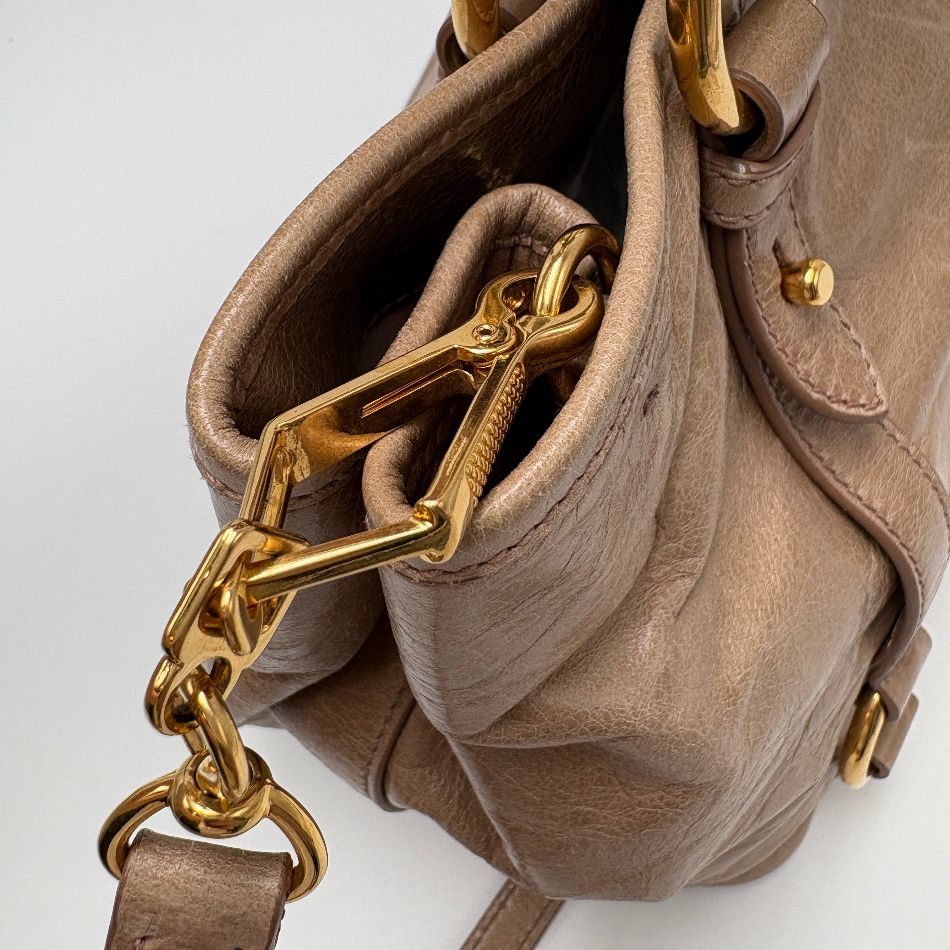 Miu Miu Leather Brown Gathered Handle Shoulder Bag