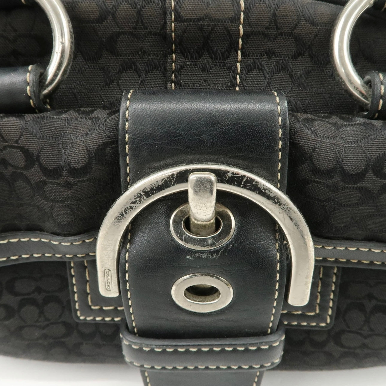 COACH Leather Canvas Hand Bag Brown Silver