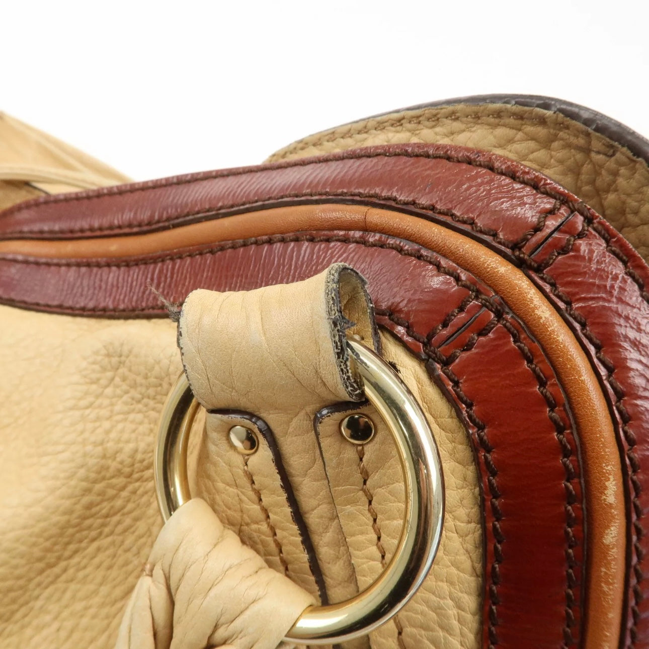 CELINE Bitter Sweet Leather Shoulder Bag Beige Brown Gold Hardware